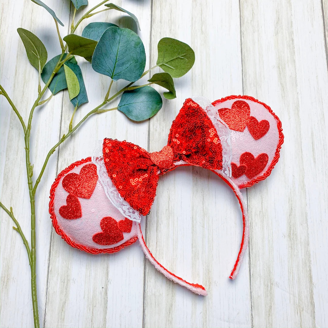 Valentines Day Mickey Mouse Sweetheart Nite Red and Pink Heart Coquette Mouse Ears - Etsy | Etsy (US)