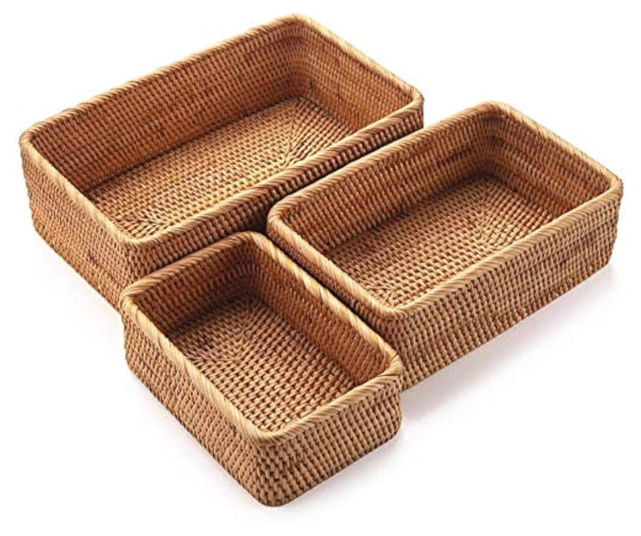 Natural Rattan Storage Baskets, Rectangular Woven Fruit Baskets, Wicker Decoration and Organizer for Bathroom, Living room (Set of 3)

#LTKHome