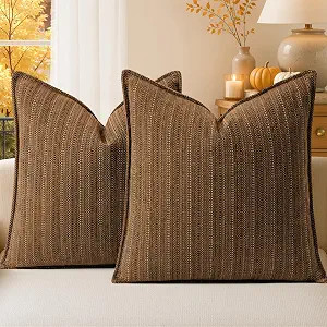 Brown Designer Textured Throw Pillow Covers 18x18 Set of 2 Vertical Striped Chenille Cushion Cove... | Amazon (US)