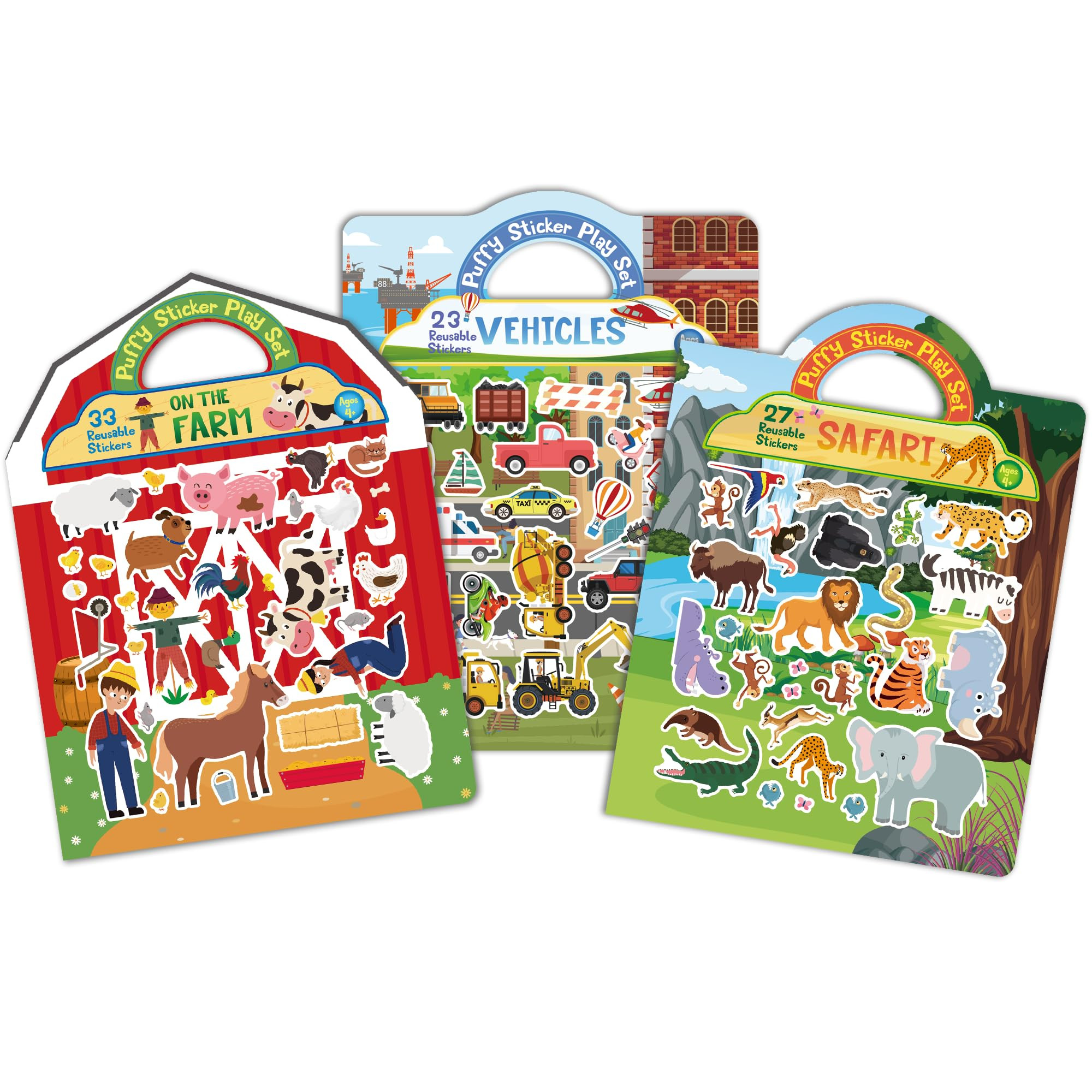 Reusable Puffy Sticker Book for Kids – 80+ Cute Restickable Stickers, Toddler Travel Toys for A... | Amazon (US)