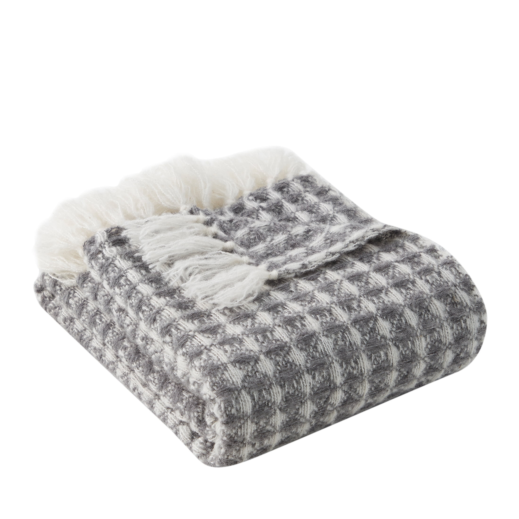 My Texas House Morgan Waffle Acrylic Fringe Throw, 60" x 50", Gray | Walmart (US)