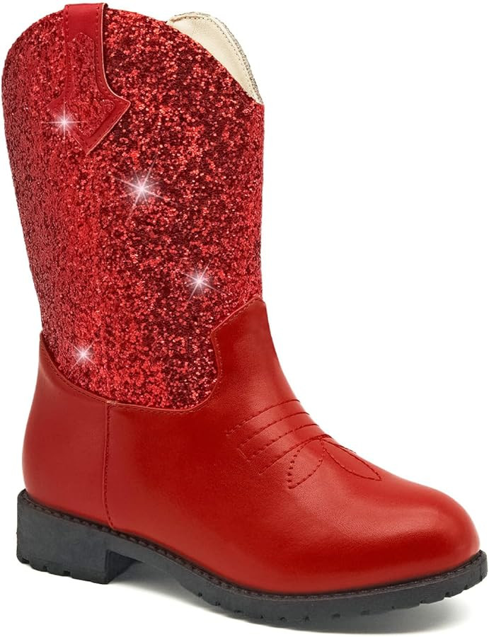 Sparkly Girls Cowgirl Boots Glitter Cowboy Dress Boots for Little To Big Kid Mid Calf Round Toe B... | Amazon (US)