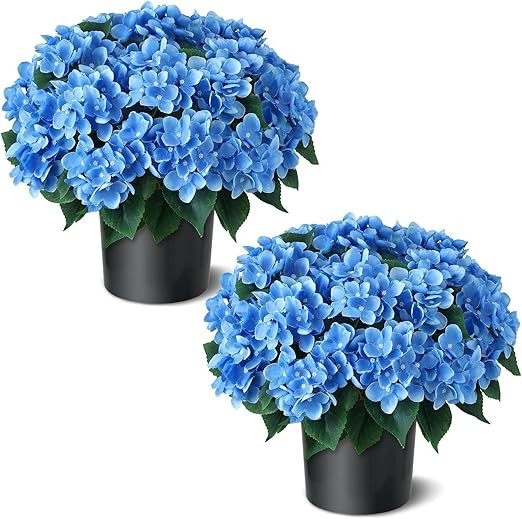 FOTEEWL Artificial Hydrangea Flower Topiary Trees - 2 Sets Faux Silk Flower Potted Plant, UV Resi... | Amazon (US)