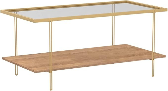 Nathan James Asher Mid-Century Rectangle Coffee Table Glass Top and Rustic Oak Storage Shelf with... | Amazon (US)