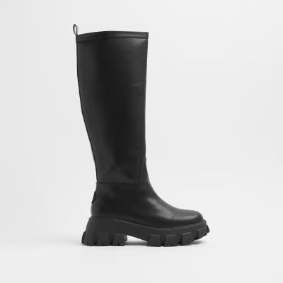 Black knee high rubber chunky boots | River Island (UK & IE)