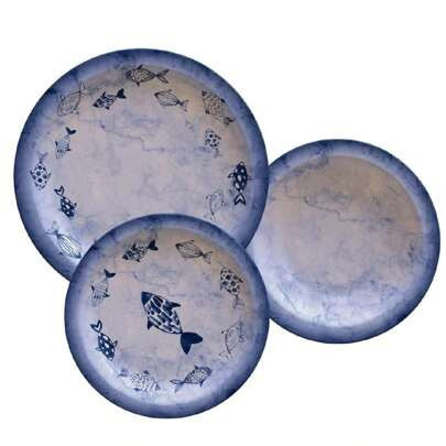 Jogo de Pratos Peixes em Porcelana Decorada - | SHEIN