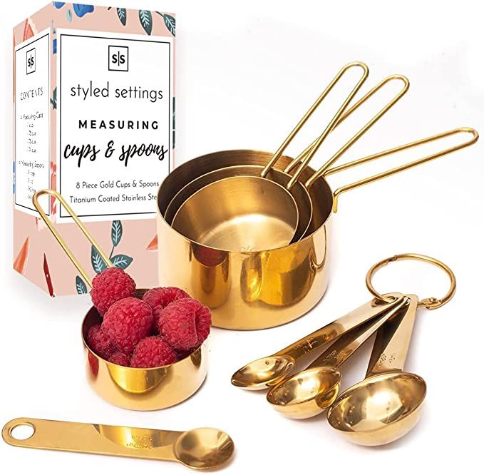 Gold Measuring Cups and Spoons Set - Stackable, Stylish, Sturdy 8-Piece Gold Measuring Spoons Set... | Amazon (US)