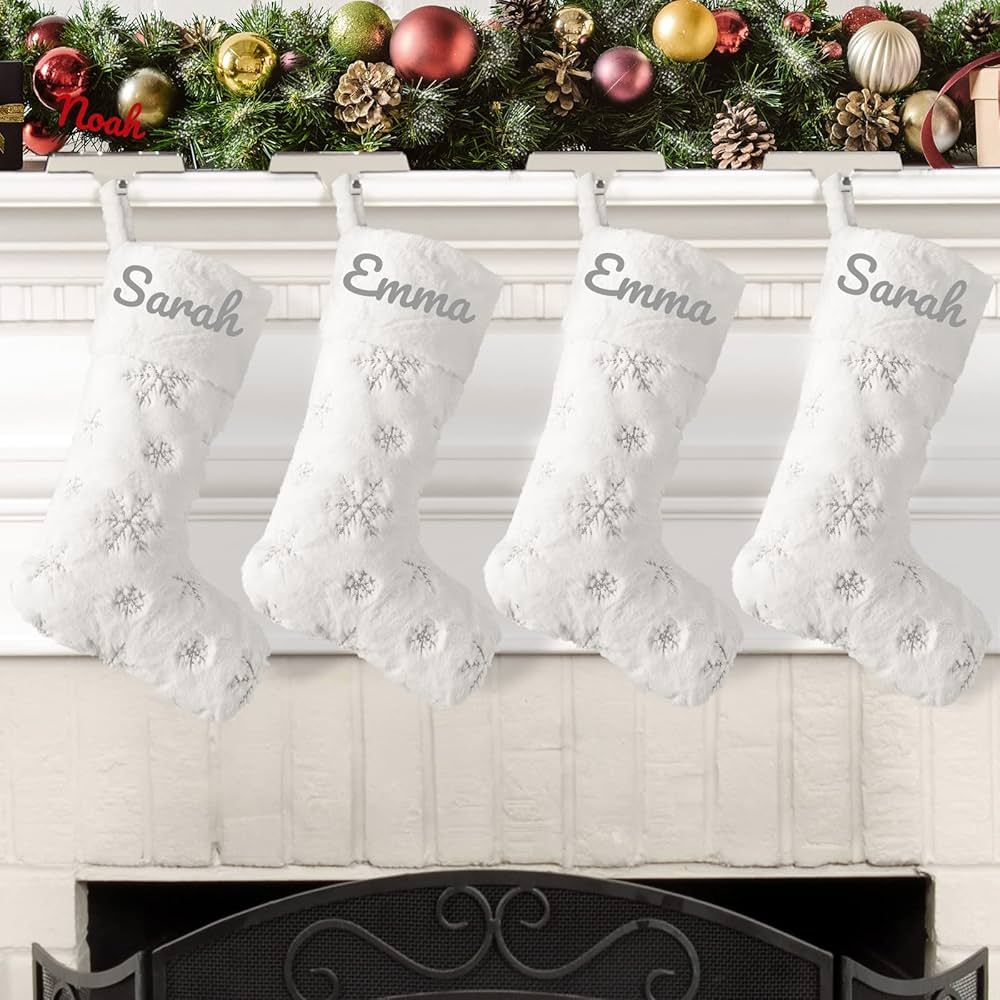 Amazon.com: Amidaky Personalized Christmas Stockings 3 Pack White Faux Fur Christmas Stockings Cu... | Amazon (US)