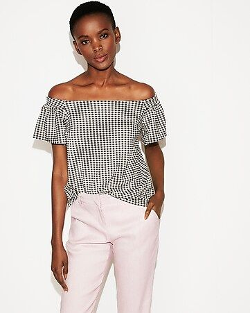 Gingham Off The Shoulder Ruffle Sleeve Top | Express