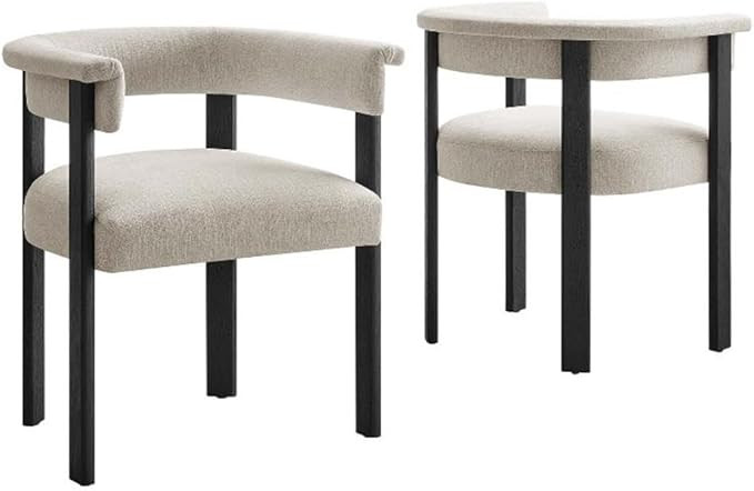 Modway Imogen Fabric Barrel Dining Chairs Set of 2 in Heathered Weave Ivory Black, Modern Armchai... | Amazon (US)