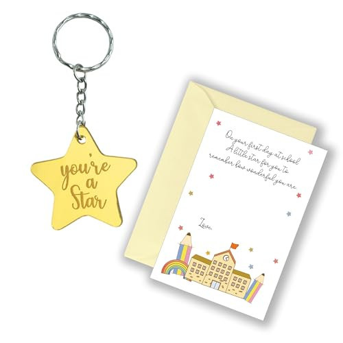 Happy First Day Of School Cards, First Day At School Gift for Kids, Good Luck Card with Cute Star Keychains, Back to School Card for Boys and Girls, First Day of Kindergarten Preschool Pre-K Gifts | Amazon (US)