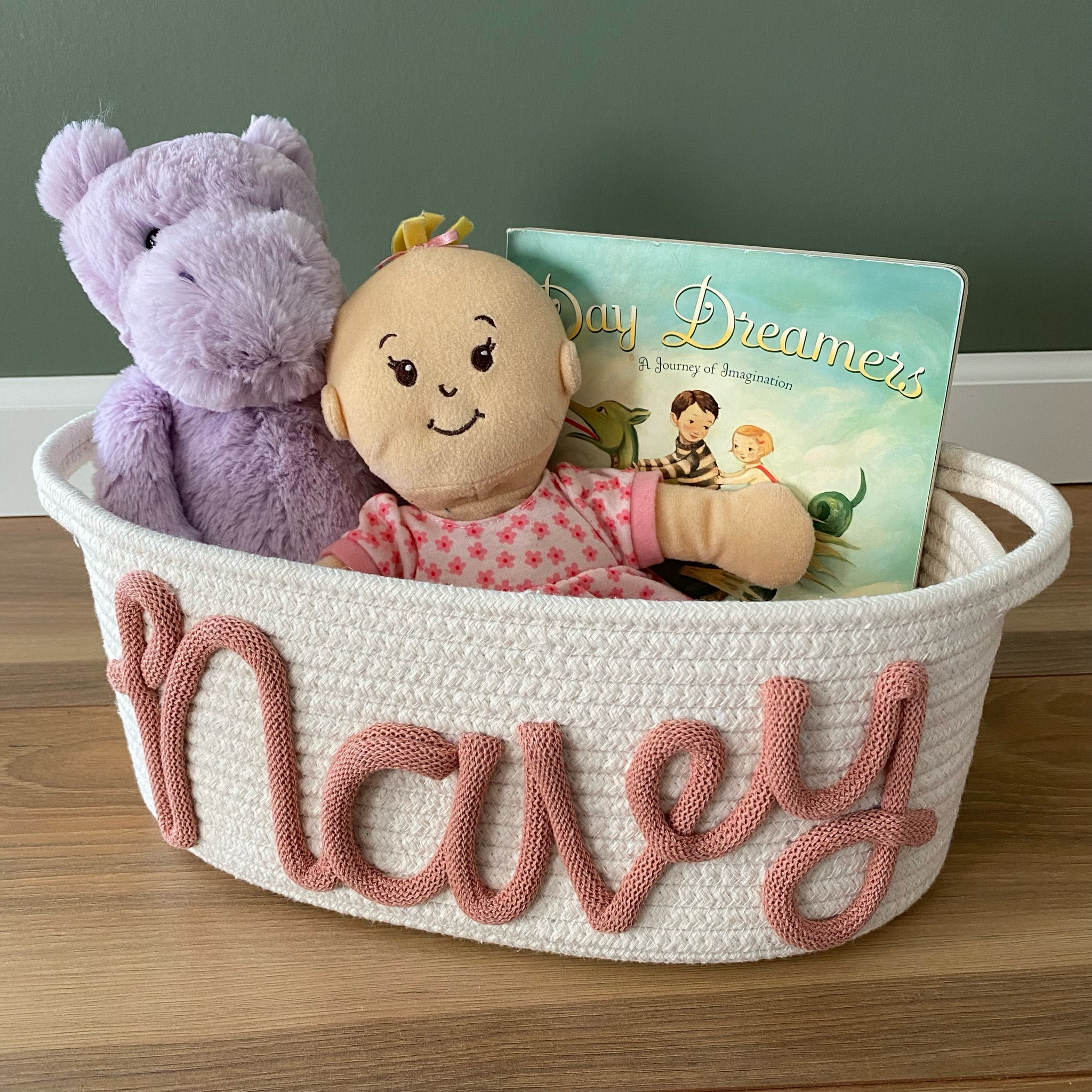 Baby gifts made easy! A cute stuffed animal, a plush baby doll, a beautiful book and a personalized basket are sure to be a hit at your next baby shower!! 💕