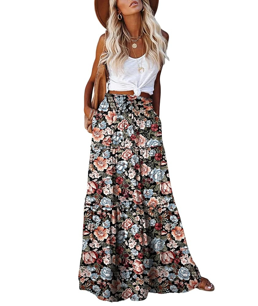 EARKOHA Womens Casual High Waist Tie Paisley Print Long Maxi Skirt with Pockets | Amazon (US)