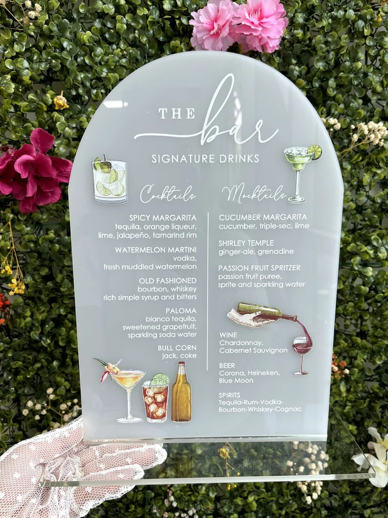 Frosted Acrylic Wedding Bar Sign, Wedding Signage, Wedding Bar Menu, Custom Bar Sign, Signature D... | Etsy (US)