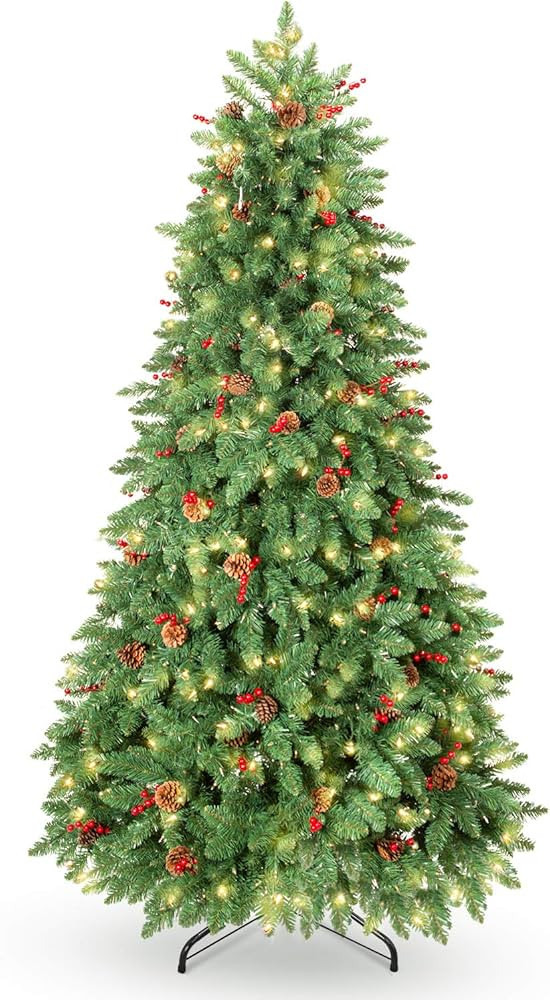 10FT Prelit Christmas Tree Tall, Artificial Christmas Tree Pre-Decorated with Pinecones and Berri... | Amazon (US)