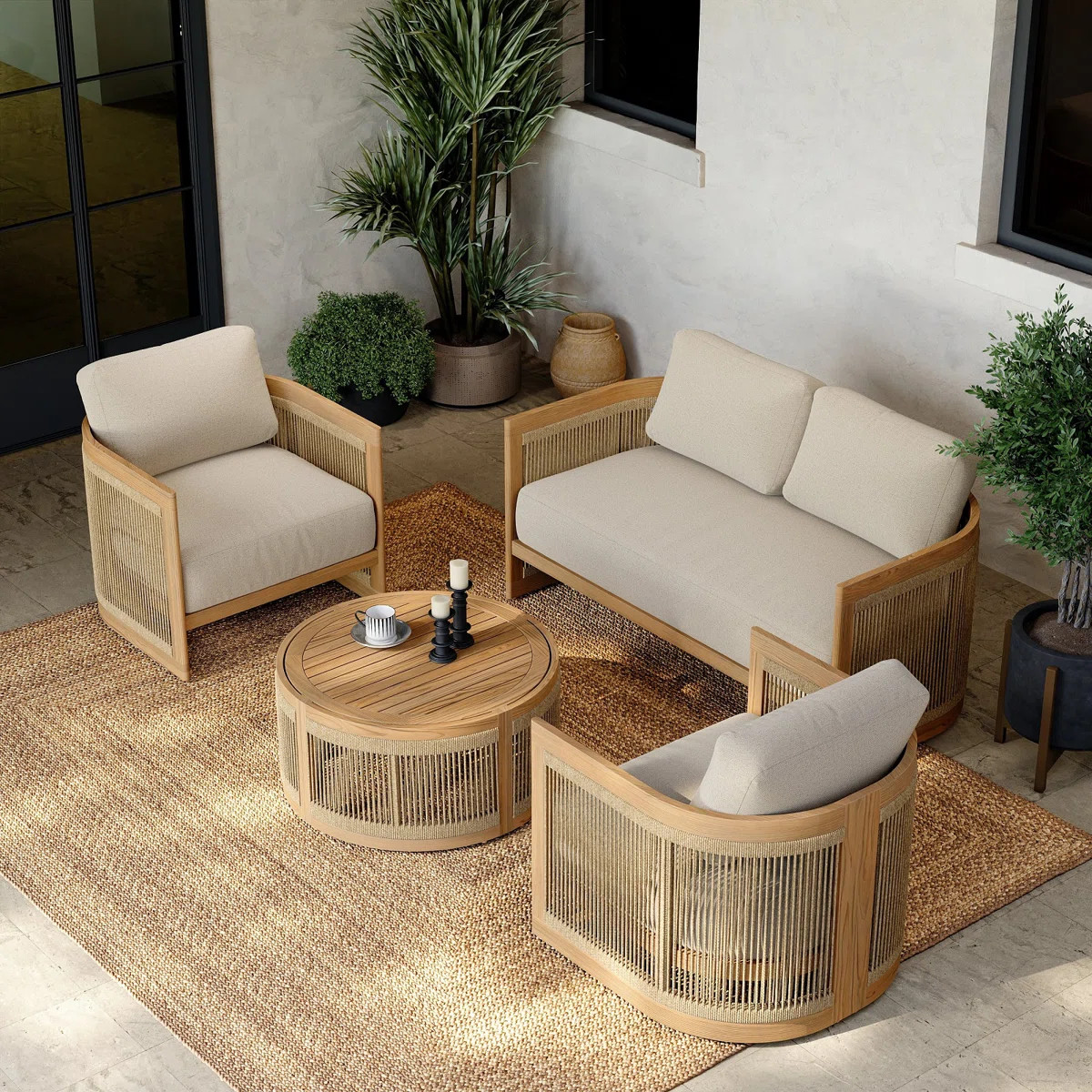 Outdoor Sofa Set with Waterproof Cushions, 4-Piece Patio Seating Group for Garden, Deck, or Yard | Wayfair North America