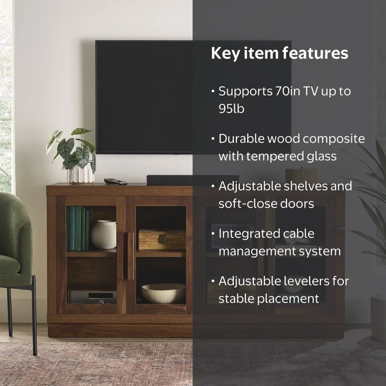 Better Homes & Gardens Ezra TV Stand for TV's up to 70", Warm Walnut finish | Walmart (US)