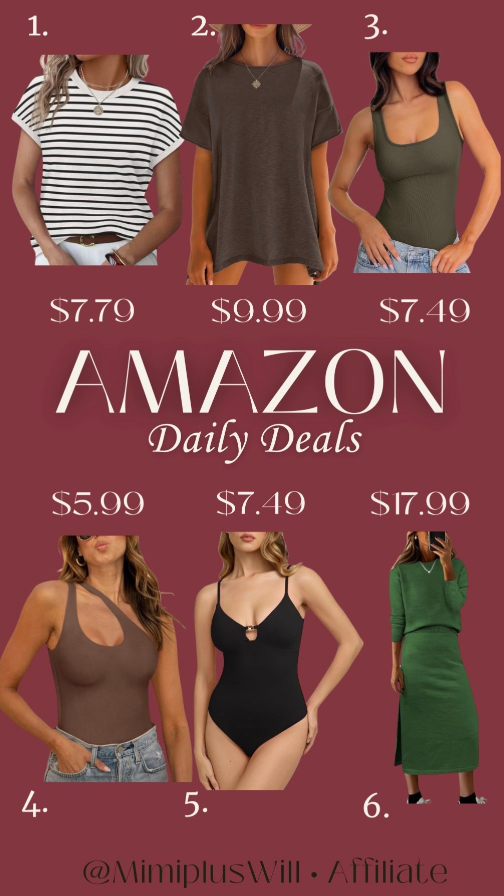 Amazon daily deals! Use the codes below for a limited time! 

1. A6I743EB
2. U7M9MS74
3. MFV8RSRS
4. GEXE66BH
5. 6M89RMK3
6. 2YG5F6EX

Amazon deals | Amazon | Matching set | bodysuits | women’s | petite 
Follow @mimipluswill for more! 


#LTKPetite #LTKSaleAlert #LTKFindsUnder50