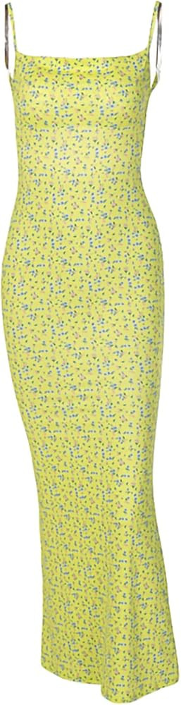 HYxwrjoker Y2K Floral Print Spaghetti Strap Bodycon Maxi Dress for Women Cutout Long Dress Sexy B... | Amazon (US)