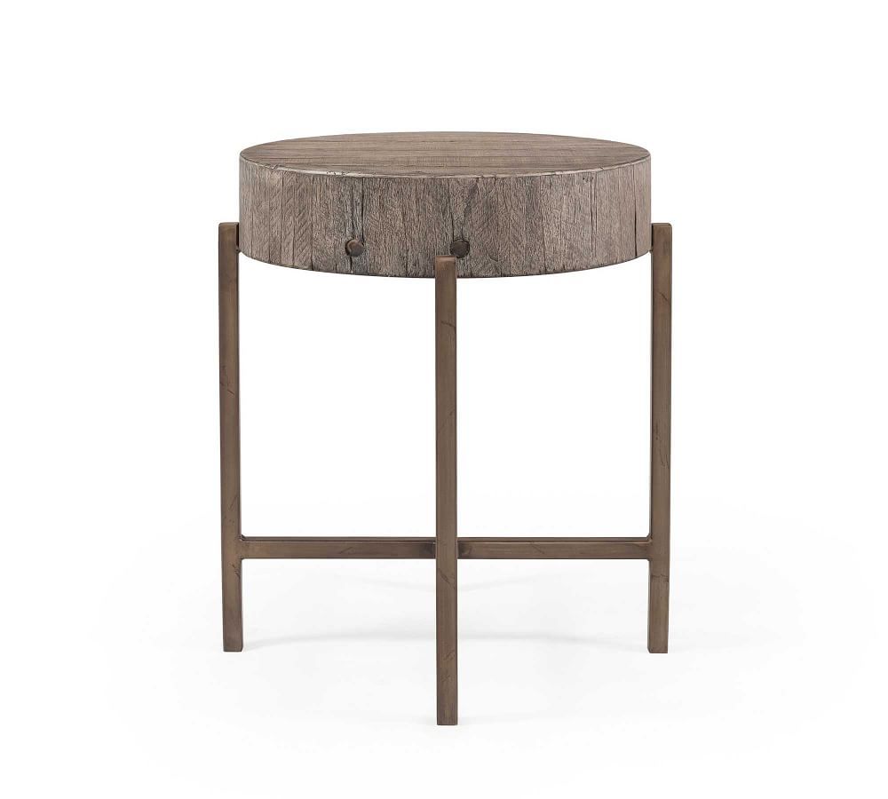 Fargo Reclaimed Wood Round End Table, Distressed Gray | Pottery Barn (US)