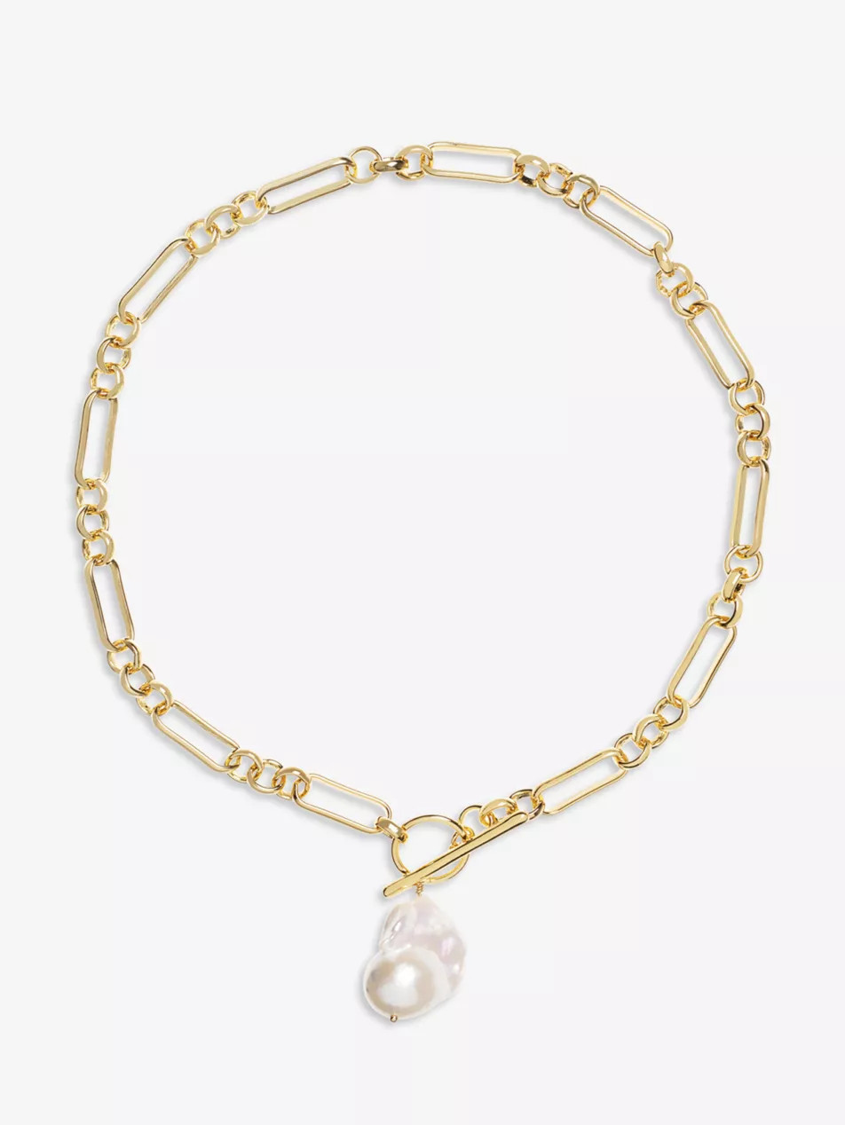 Amadeus Alba 14ct yellow gold-plated brass and Keshi pearl necklace | Selfridges