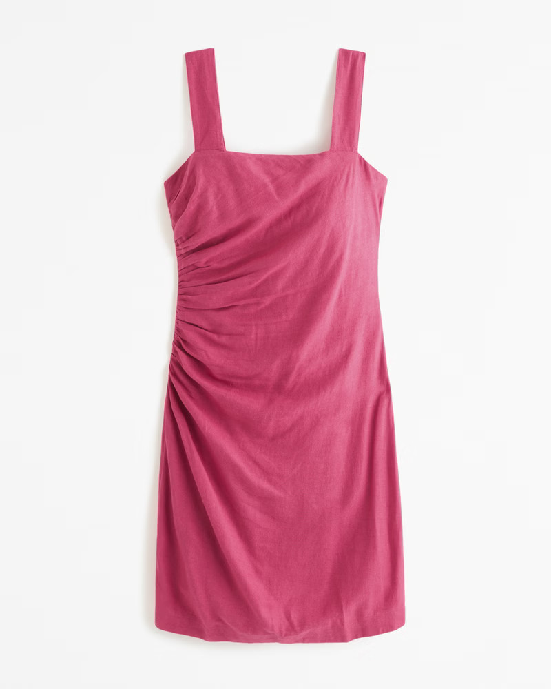 Linen-Blend Ruched Squareneck Mini Dress | Abercrombie & Fitch (US)