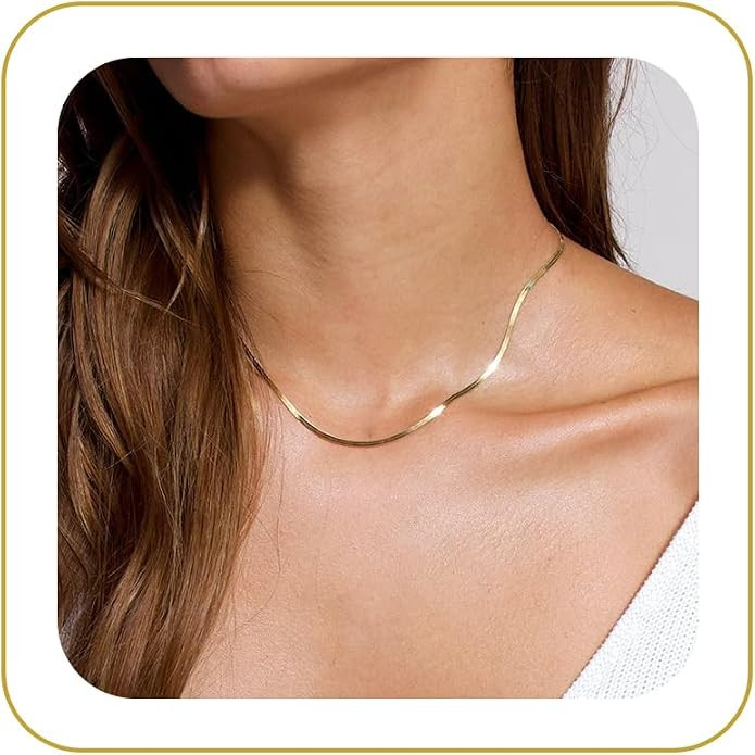 Tewiky Gold Chain Necklace for Women, 14k Gold Plated Thin Beaded Wave Box Necklace Dainty Simple... | Amazon (US)