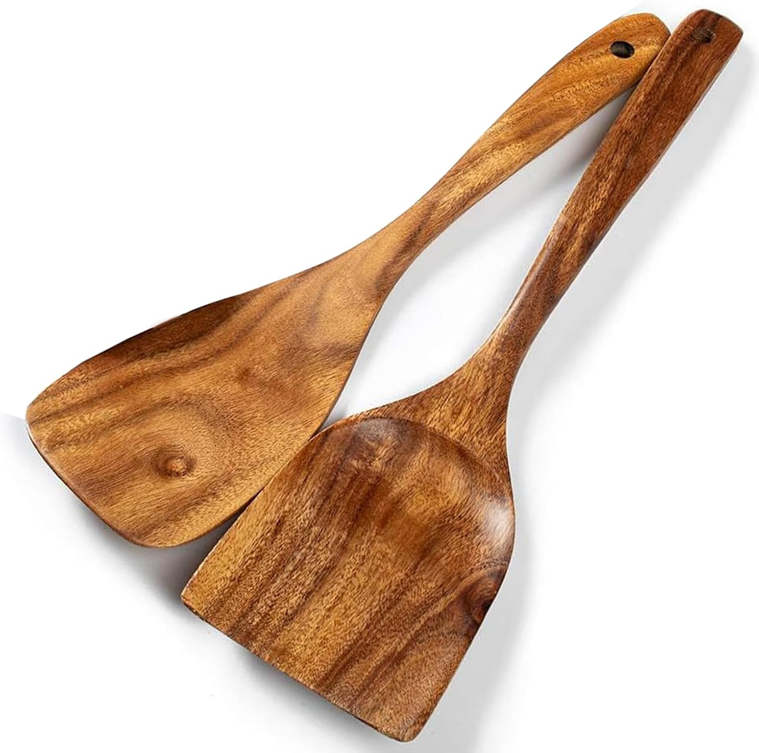 Wooden Spatulas, 2 PCs Natural Acacia Wooden Cooking Utensils Set for Non-stick Pan Kitchen Tool,... | Amazon (US)