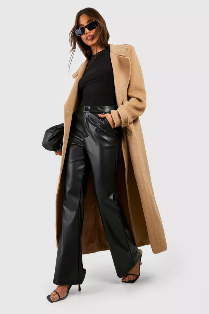 Faux Leather High Waisted Flared Pants | boohoo (US & Canada)