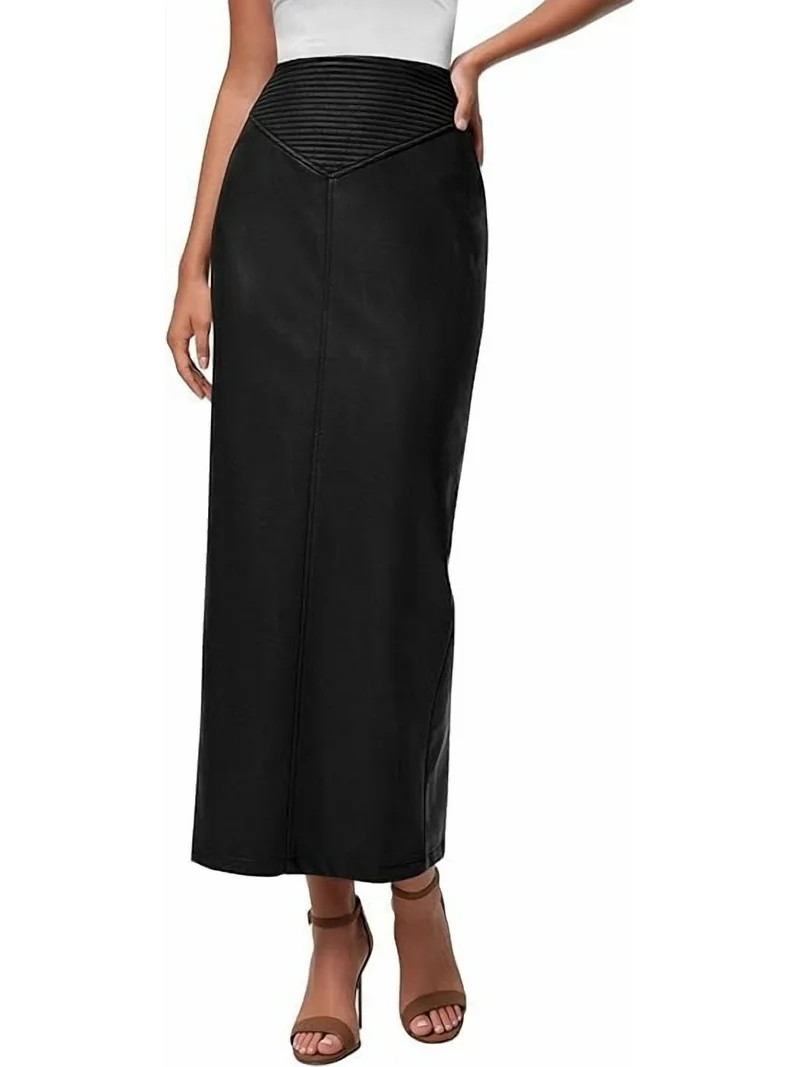 PRETTYGARDEN Women's Faux Leather Long Skirt Fall Trendy Clothes High Waist Dressy Casual Pencil ... | Walmart (US)