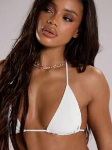 MUSERA Summer Beach Tie Back Halter Neck Triangle Bikini Top | SHEIN