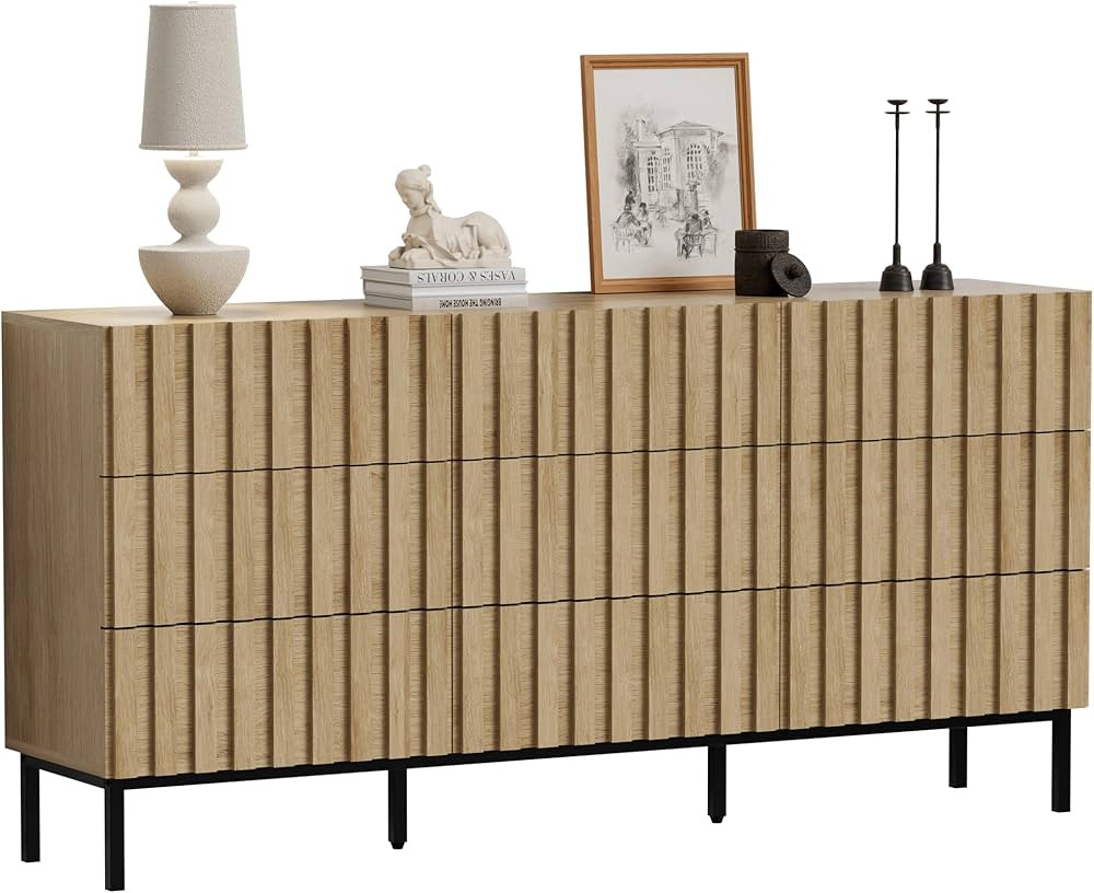 UEV Mid Century Modern Dresser,Natural Wood Dresser Chest of Drawers,9 Drawer Dresser with Metal ... | Amazon (US)