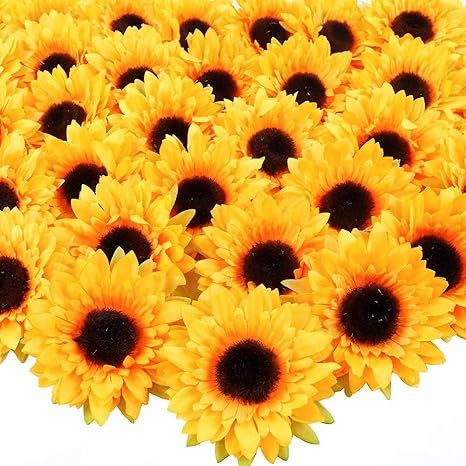 AGEOMET 32pcs 3.5" Fake Sunflowers, Artificial Sunflower Heads, Faux Silk Sunflower Decoration fo... | Amazon (US)