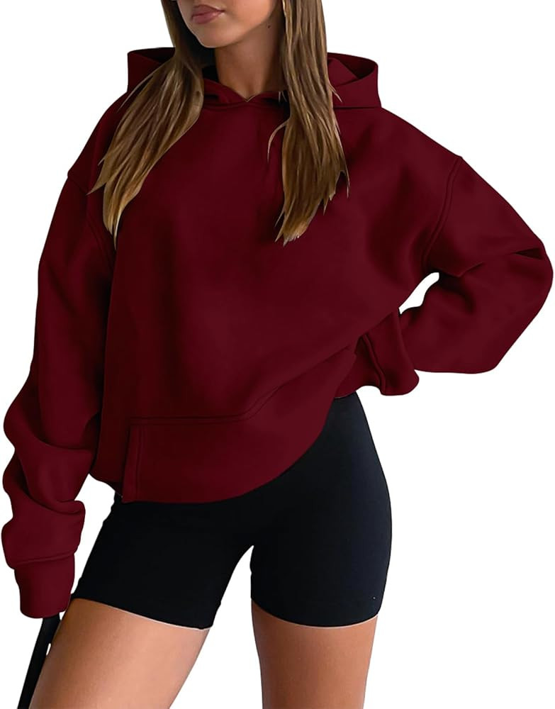 onlypuff Women Hoodies Casual Pullover Long Sleeve Sweatshirt Kangaroo Pocket Drop Shoulder Sweat... | Amazon (US)
