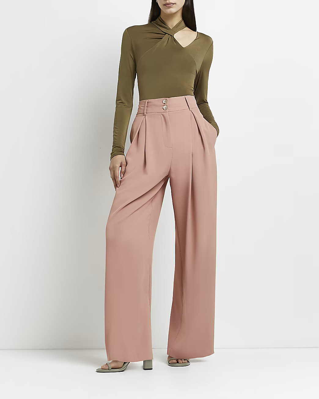 Pink wide leg pleated trousers | River Island (UK & IE)
