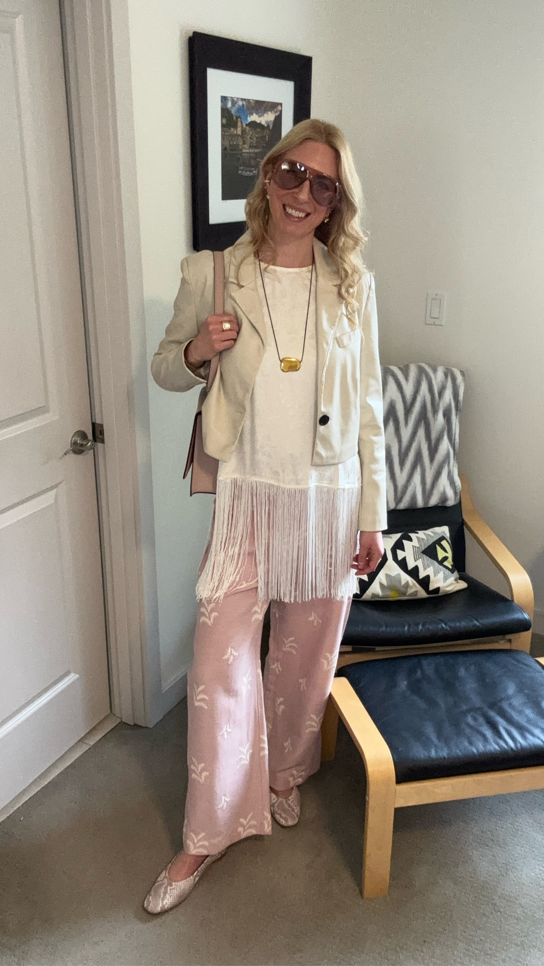 Easter Fit! 

Fringe top @Anthropologie 
Leather jacket @aveclesfilles from @Anthropologie 
Pants @Zara 
Shoes @naturalizer 
Necklace and sunglasses @amazon 
Bag @katespade from @therealreal 

#LTKTall #LTKOver40 #LTKootd