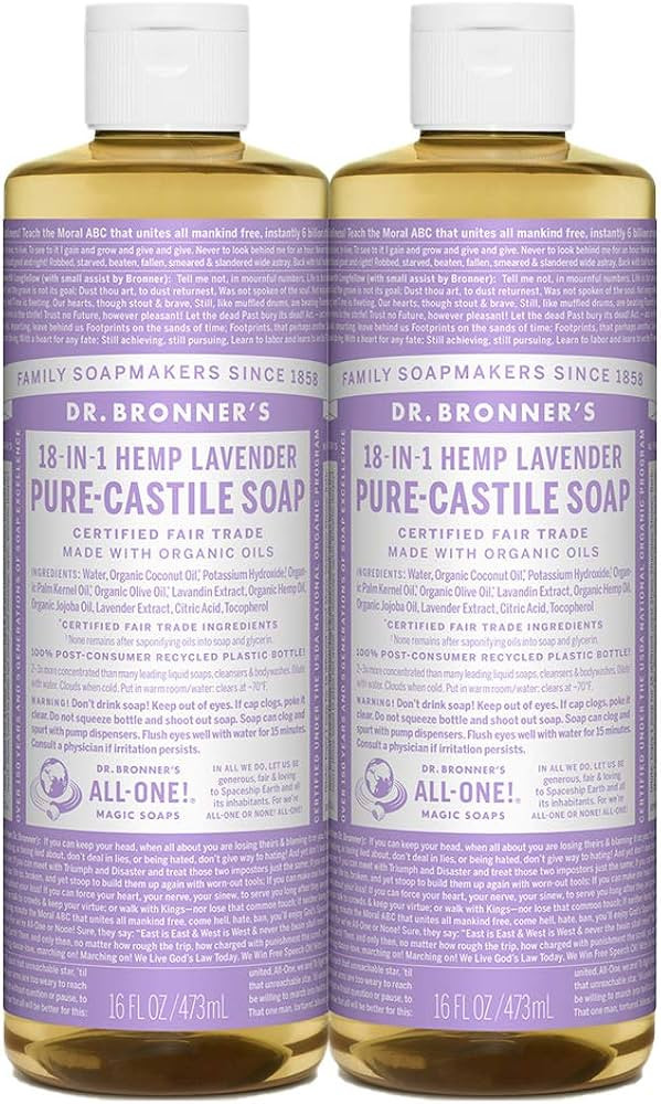 Dr. Bronner's - Pure-Castile Liquid Soap (Lavender, 16 ounce, 2-Pack) - Made with Organic Oils | Amazon (US)
