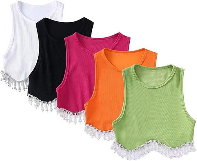 SAFRISIOR Women Rhinestone Trim Sleeveless Cropped Top Vest Crew Neck Rib Knit Crop Tank Top with... | Amazon (US)