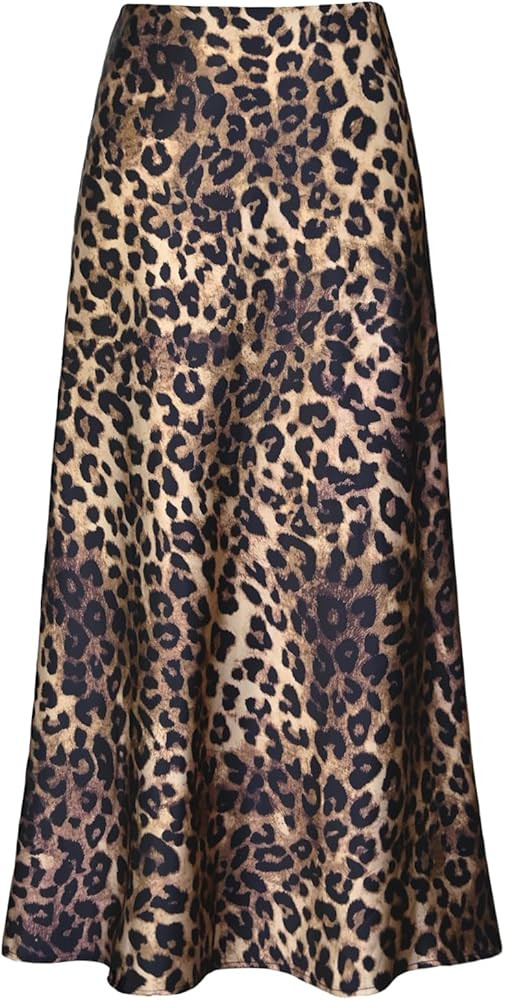 Women's Satin High Waisted Maxi Skirts Hidden Elasticized Waistband A Line Long Skirt | Amazon (US)