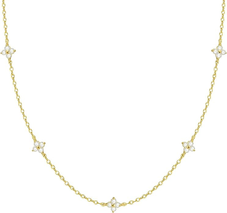 FUNEIA Dainty Silver Gold Necklaces for Women Trendy Non Tarnish 14K Gold Plated Cubic Zirconia N... | Amazon (US)