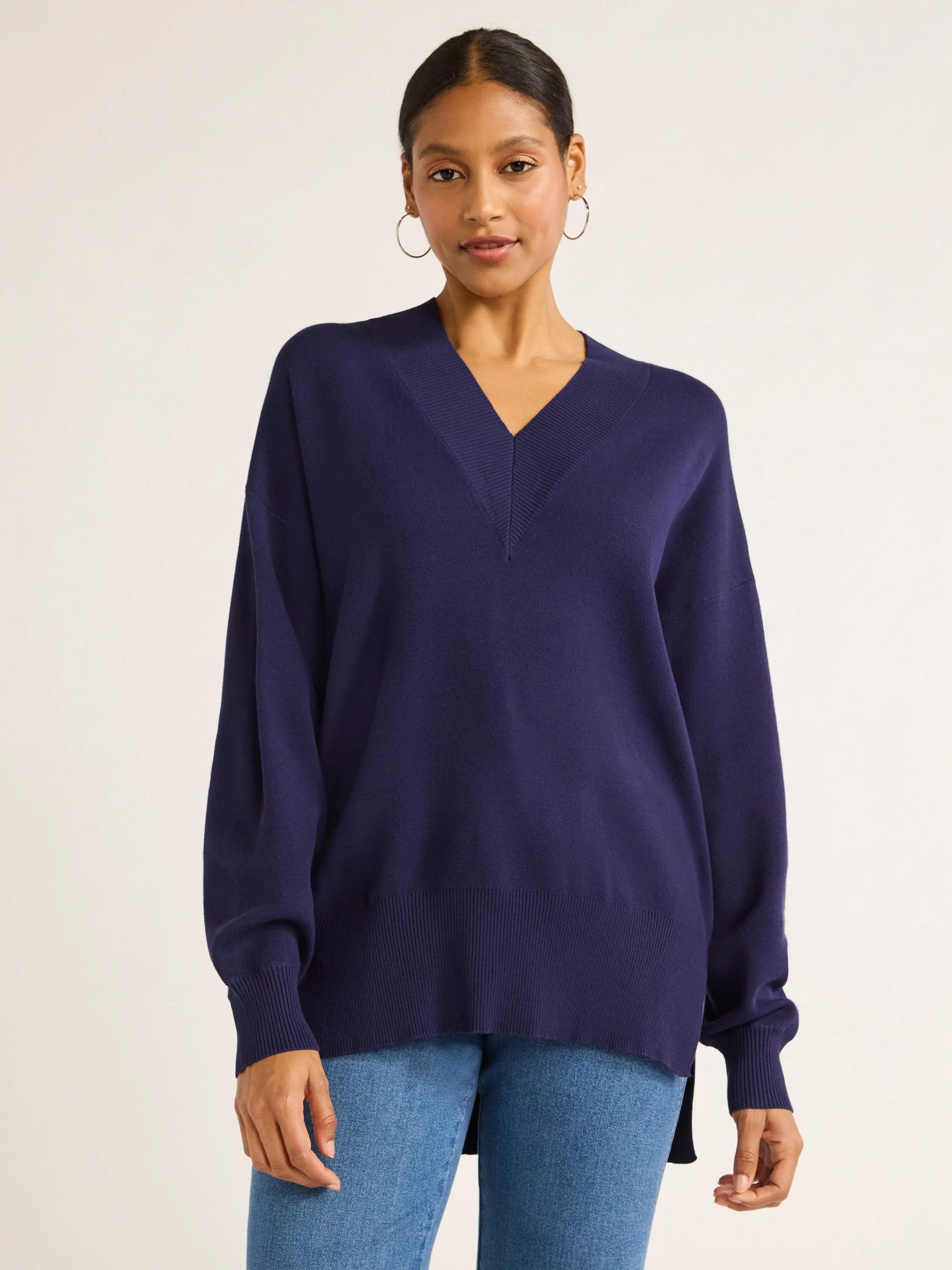 Scoop Women’s V Neck Tunic Sweater, Midweight, Sizes XS-XXL | Walmart (US)