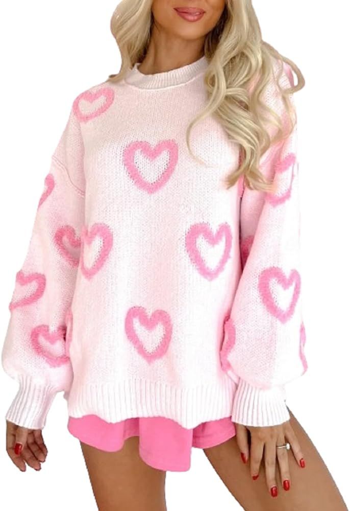 NUFIWI Valentine’s Day Sweatshirt for Women Heart Printed Long Sleeve Pullover Jumper Tops Over... | Amazon (US)