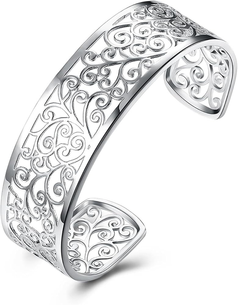 Women's Silver Bracelets Handmade Bracelets 925 Sterling Silver Bangle Bracelet Stackable Bangles... | Amazon (US)
