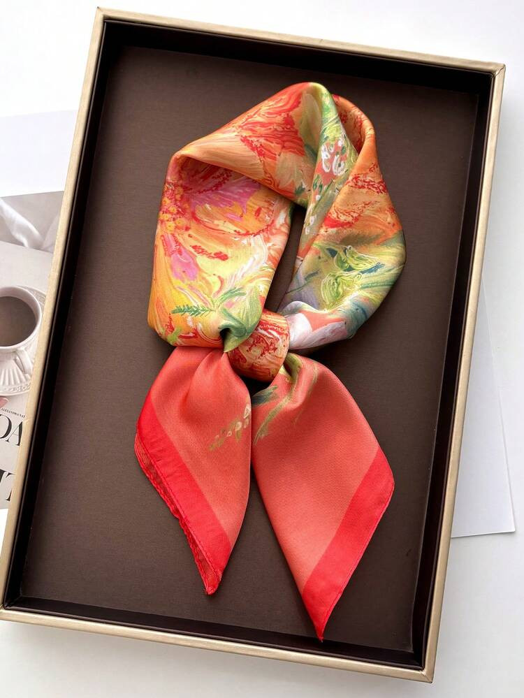 1pc Oil Painting Print Scarf/Handkerchief, Faux Silk Printed Headscarf, Versatile Women Scarf,Bea... | SHEIN