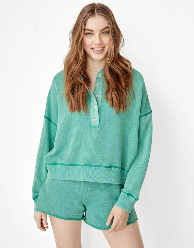 AE Dolman Sleeve Henley Sweatshirt | American Eagle Outfitters (US & CA)