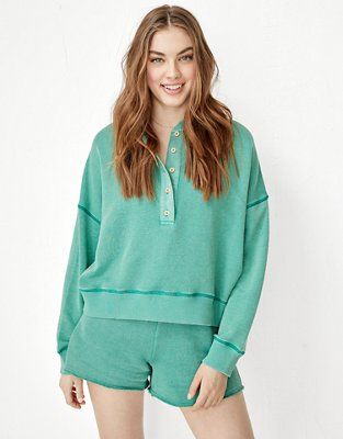 AE Dolman Sleeve Henley Sweatshirt | American Eagle Outfitters (US & CA)