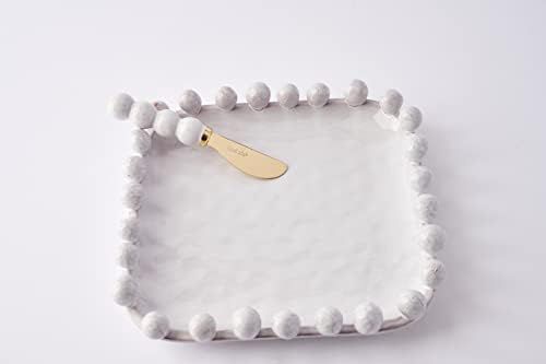 Mud Pie Beaded Boxed Cheese Set, plate 9" x 9" | spreader 6 1/2", White | Amazon (US)