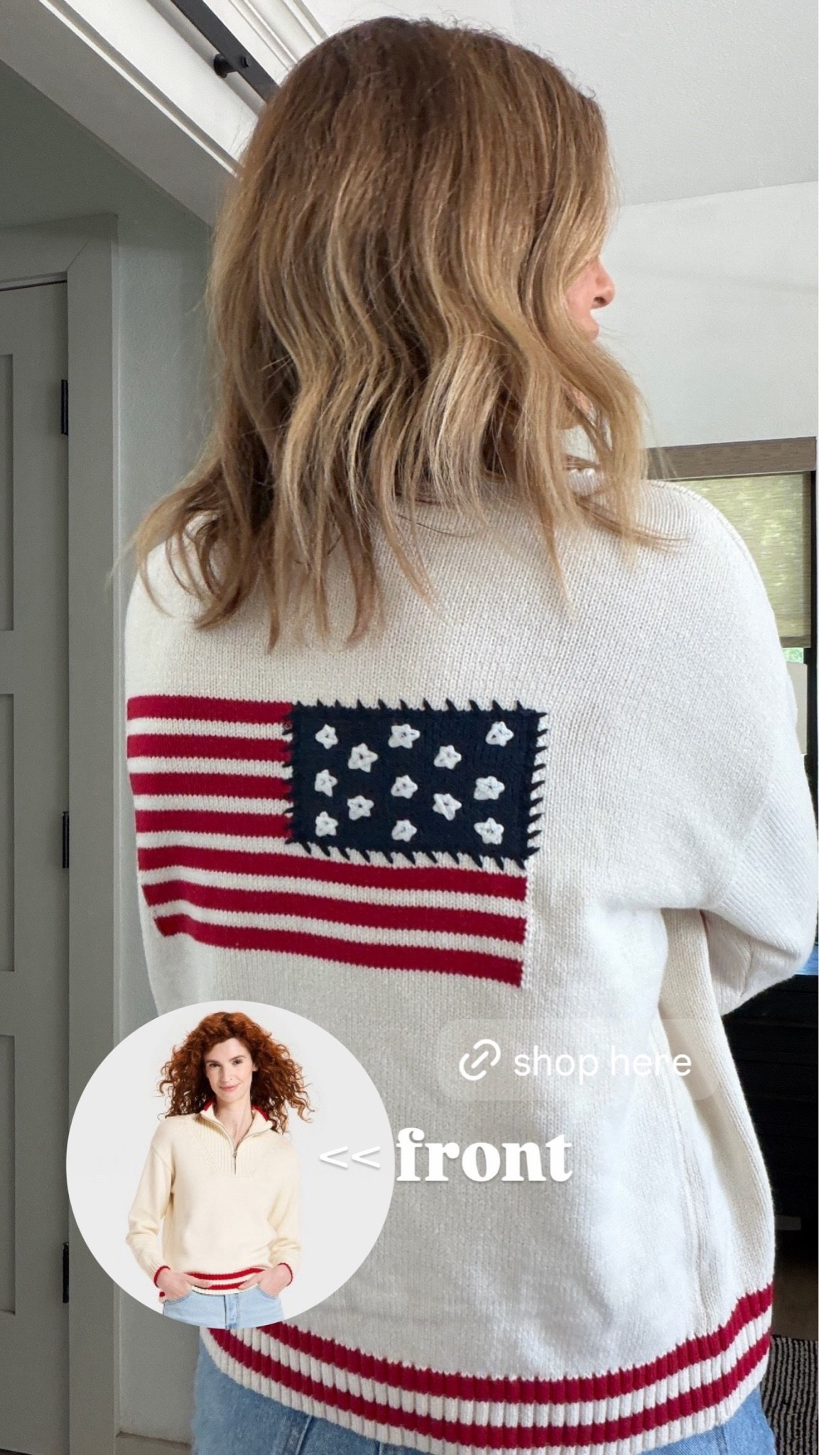 I’m in a size medium flag Americana sweater

#LTKOver40