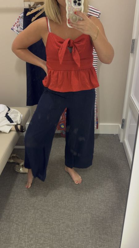 The perfect wide leg linen pants !!! Sized down to a small and this bow top with the peplum detail is so perfect for summer !! Medium in the top 

#LTKFindsUnder50 #LTKVideo #LTKSaleAlert
