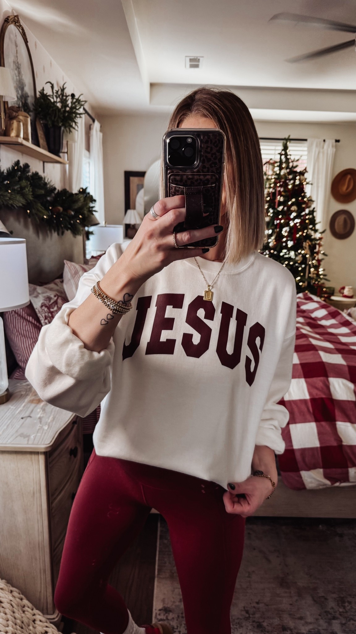Christmas look for today. 
Sweatshirt is back in stock! Best seller this year so run and grab one and use TWINS15 for a discount at Saved by Grace Co. So many cute Christmas shirts over there for kids and adults. 

Christmas bedding linked too! 

#LTKSeasonal #LTKHoliday #LTKU